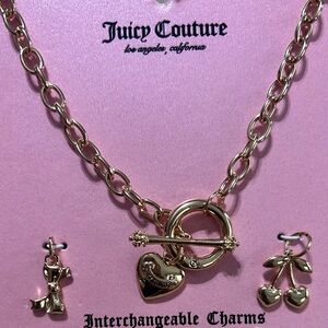 Juicy Couture Gold Charm Necklace with Heart and Cherry